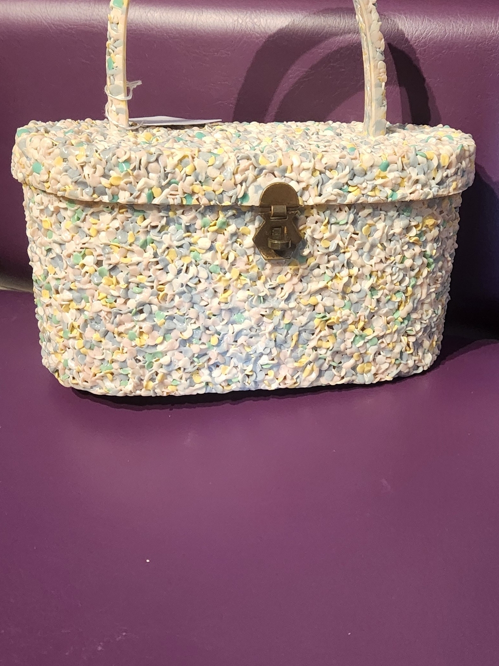 VTG 1960s 'Popcorn' Textured Multicolor Pastel Handbag -